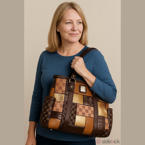 Jose Hess Tan and Brown Monogram Shoulder Bag with Gold Hardware